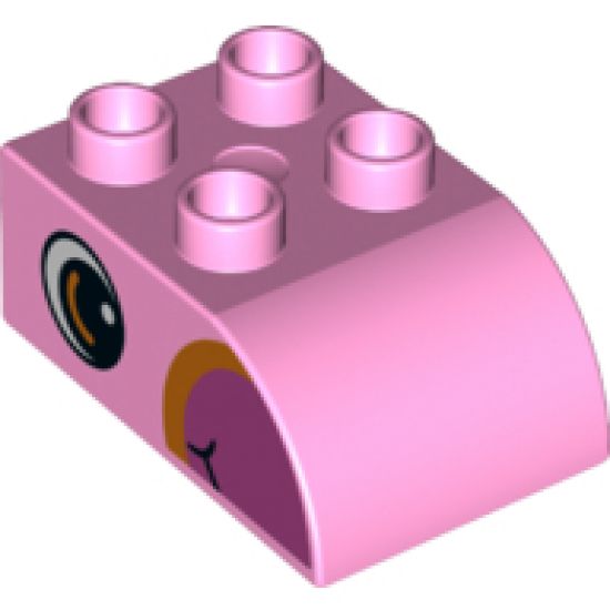 Duplo, Brick 2 x 3 with Curved Top and Dark Pink Beak and Eye Pattern on Both Sides