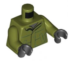 Torso Winter Jacket with Dark Green Lines, Pockets and Zipper over Dark Bluish Gray Shirt Pattern / Olive Green Arms / Black Hands