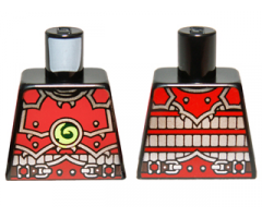 Torso Ninjago Red Armor and Silver Belt with Lime Swirl Medallion Pattern
