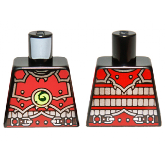 Torso Ninjago Red Armor and Silver Belt with Lime Swirl Medallion Pattern