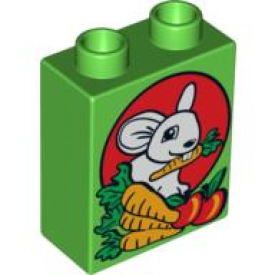 Duplo, Brick 1 x 2 x 2 with Bunny / Rabbit and Carrots Pattern
