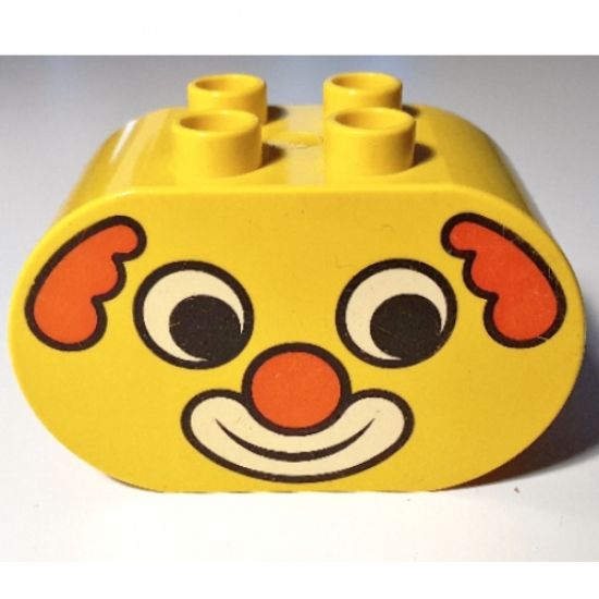 Duplo, Brick 2 x 4 x 2 Rounded Ends with Clown Face Pattern