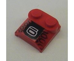Slope, Curved 2 x 2 x 2/3 with Two Studs and Curved Sides, Lip End with '6' and Black Tire Tread Pattern