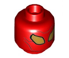 Minifigure, Head Dual Sided Alien with Large Black Outlined Gold Eyes and Lines Pattern - Hollow Stud