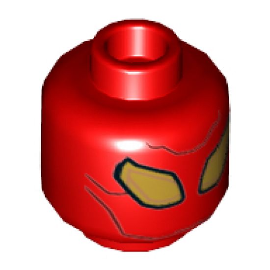 Minifigure, Head Dual Sided Alien with Large Black Outlined Gold Eyes and Lines Pattern - Hollow Stud