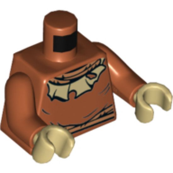 Torso Batman Nougat Rope Neck and Belt, Tan Tattered Collar Pattern / Dark Orange Arms / Tan Hands