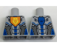 Torso Nexo Knights Armor with Orange Emblem with Yellow Crowned Lion, Silver Panels, Dark Azure Hexagon Pattern