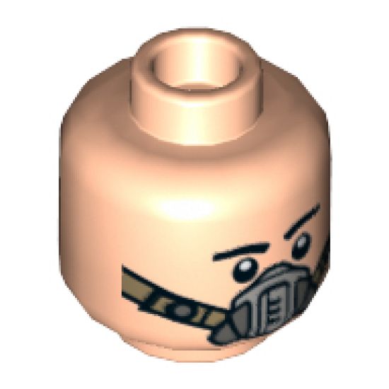 Minifigure, Head Dual Sided Black Eyebrows, Smile / Pilot Breathing Mask Pattern - Hollow Stud