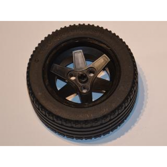 Wheel & Tire Assembly 56mm D. x 34mm Technic Racing Medium, 3 Pin Holes with Black Tire 81.6 x 36 R Technic Straight Tread (44772 / x1825)