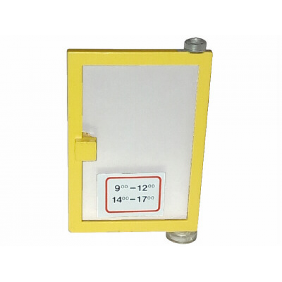 Door 1 x 4 x 5 Right with Trans-Clear Glass and White Open Hours '9-12 / 14-17' Pattern (Sticker) - Sets 6362 / 6689