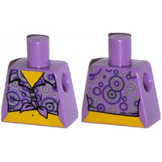 Torso Female Shirt Tied at Waist with Purple and Silver Circles Pattern