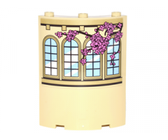Cylinder Quarter 4 x 4 x 6 with Curved Lattice Windows and Vine with Pink Roses Pattern Model Right Side (Sticker) - Set 41067