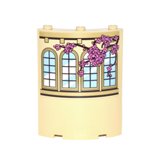 Cylinder Quarter 4 x 4 x 6 with Curved Lattice Windows and Vine with Pink Roses Pattern Model Right Side (Sticker) - Set 41067