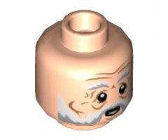 Minifigure, Head White and Dark Bluish Gray Bushy Eyebrows and Beard, Wrinkles, Surprised Pattern - Hollow Stud