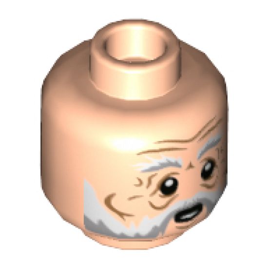 Minifigure, Head White and Dark Bluish Gray Bushy Eyebrows and Beard, Wrinkles, Surprised Pattern - Hollow Stud