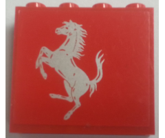 Panel 1 x 4 x 3 - Hollow Studs with Ferrari Silver Horse on Red Background Pattern, Model Right (Sticker) - Sets 8153 / 8155
