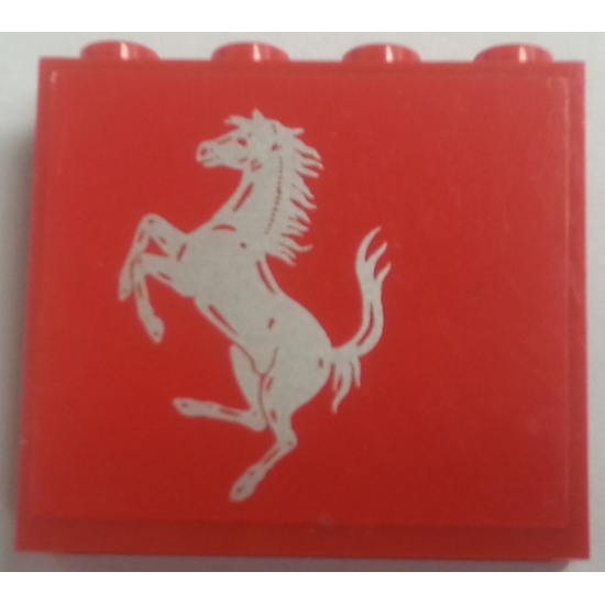Panel 1 x 4 x 3 - Hollow Studs with Ferrari Silver Horse on Red Background Pattern, Model Right (Sticker) - Sets 8153 / 8155