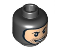 Minifigure, Head Balaclava with Face Hole, Stubble and Rakish Smile Pattern - Blocked Open Stud