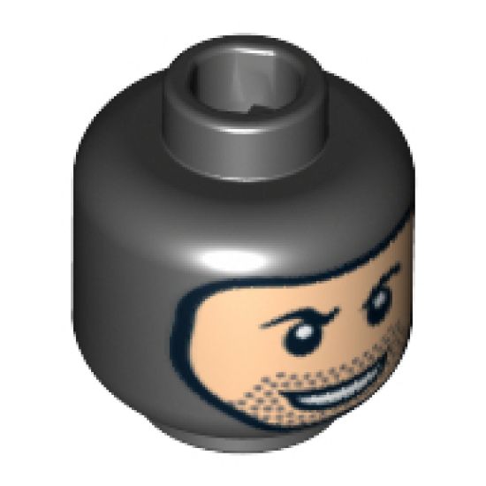 Minifigure, Head Balaclava with Face Hole, Stubble and Rakish Smile Pattern - Blocked Open Stud
