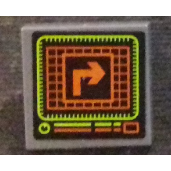 Tile 2 x 2 with Computer Screen with Turn Right Arrow in Center of Grid Pattern (Sticker) - Set 76023