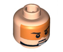 Minifigure, Head Male Stern Black Eyebrows, Pupils and Orange Visor Pattern - Hollow Stud