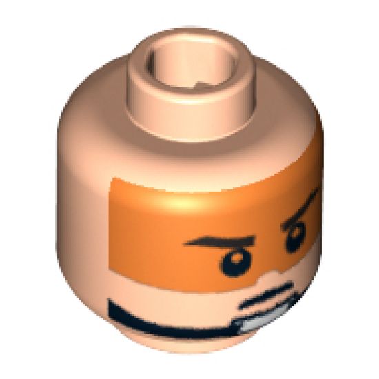 Minifigure, Head Male Stern Black Eyebrows, Pupils and Orange Visor Pattern - Hollow Stud