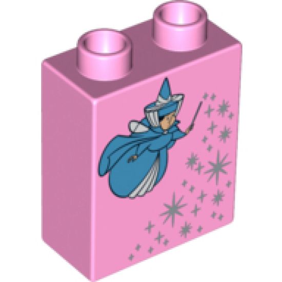 Duplo, Brick 1 x 2 x 2 with Fairy Godmother with Wand and Fairy Dust Pattern