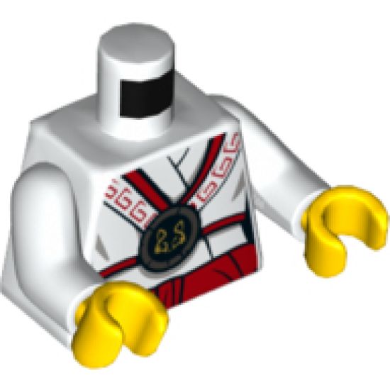 Torso Ninjago Robe with Black and Red Trim with Black Emblem and Wolf Pattern / White Arms / Yellow Hands