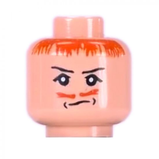 Minifigure, Head Moustache with Hair, Eyebrows, White Pupils, Dimples Pattern (HP Peter Pettigrew) - Blocked Open Stud