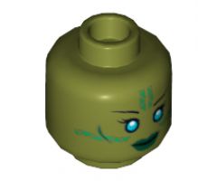 Minifigure, Head Alien with Blue Eyes, Green Markings and Dark Green Lips Pattern (SW Jedi Consular) - Hollow Stud