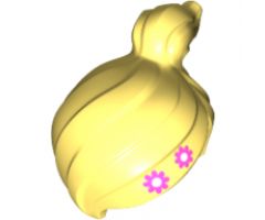 Minifigure, Hair Female Ponytail Off-center with 2 Magenta Flowers Pattern