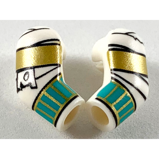 Arm, (Matching Left and Right) Pair with Wrappings, Gold and Dark Turquoise Bracelets Pattern