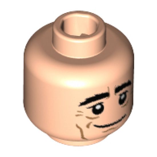 Minifigure, Head Black Eyebrows Bushy, White Pupils, Crow's Feet, Cheek Lines Pattern (Joachim Löw) - Hollow Stud
