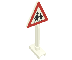 Road Sign Triangle with Children Playing Pattern
