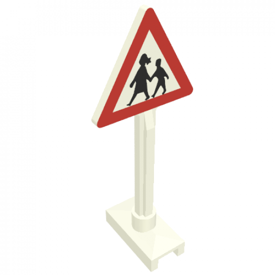 Road Sign Triangle with Children Playing Pattern