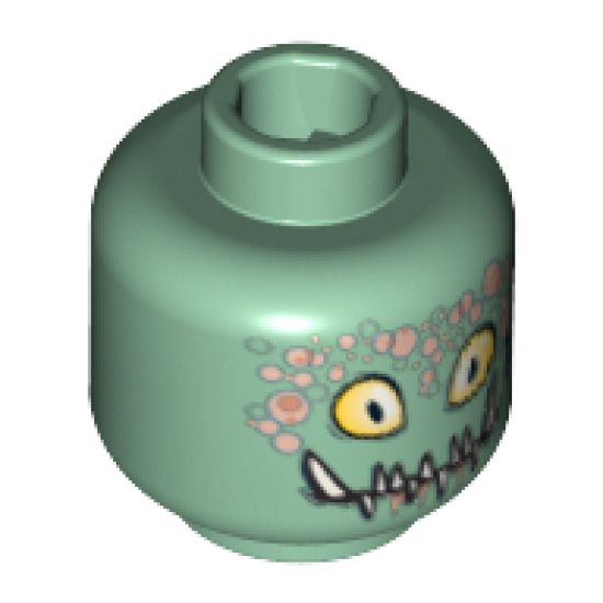 Minifigure, Head Alien with Yellow Eyes, Pointed Teeth and Bubbles Pattern - Blocked Open Stud