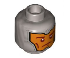 Minifigure, Head Dual Sided Balaclava, Orange Face, Dark Red Eyebrows and Cheek Lines, Determined / Raised Eyebrow Pattern - Hollow Stud