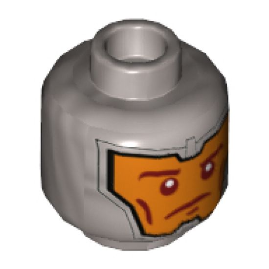 Minifigure, Head Dual Sided Balaclava, Orange Face, Dark Red Eyebrows and Cheek Lines, Determined / Raised Eyebrow Pattern - Hollow Stud