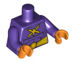 Torso Batman Muscles Outline with Yellow Killer Moth Logo and Wide Belt Pattern / Dark Purple Arms / Orange Hands