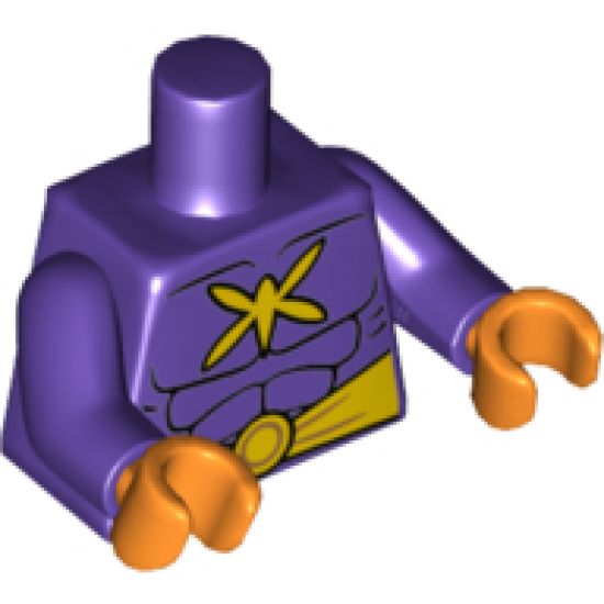 Torso Batman Muscles Outline with Yellow Killer Moth Logo and Wide Belt Pattern / Dark Purple Arms / Orange Hands