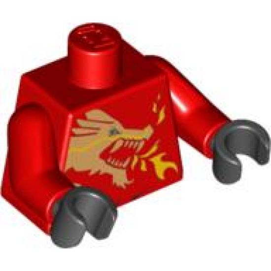 Torso Ninjago Gold Dragon Head and Flames Front and 'KAI' Back Pattern / Red Arms / Black Hands