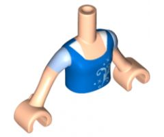 Mini Doll, Torso Friends Girl Blue Top with Bright Light Blue Filigree Pattern, Light Nougat Arms with Hands with Bright Light Blue Sleeves