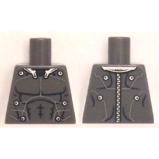 Torso Muscles Outline with Electrodes and Wires, Silver Collar and Zipper on Back Pattern