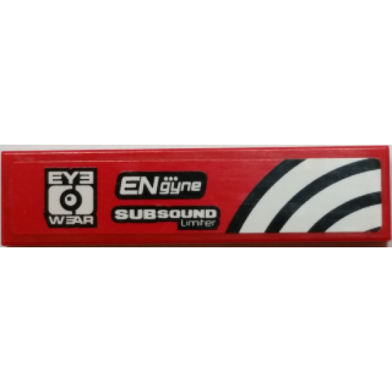 Tile 1 x 4 with 'EYE WEAR', 'ENgyne', 'SUBSOUND Limiter' and White and Black Curved Lines Pattern Model Right Side (Sticker) - Set 8182