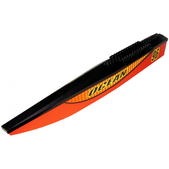 Boat Hull Unitary 48 x 6 x 5 with Black Top (Catamaran Half) with 'OCEAN' and '96' Pattern on Left Side (Stickers) - Set 7244