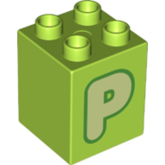 Duplo, Brick 2 x 2 x 2 with Letter P Yellowish Green Pattern