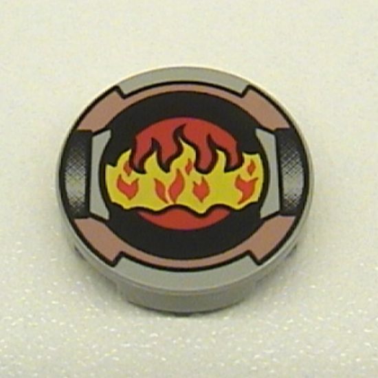 Tile, Round 2 x 2 with Flame and Sand Red Border Pattern