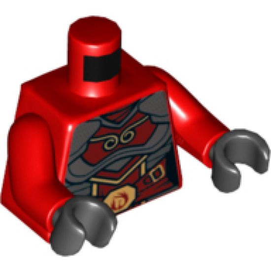 Torso Ninjago Female Samurai Armor with Gold Buckles and Flames Pattern / Red Arms / Black Hands