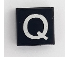 Tile 1 x 1 with Silver Capital Letter Q Pattern - Smaller Font and Rectangular Line