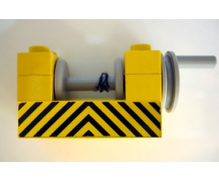 String Reel / Winch 2 x 4 x 2 (Light Gray Drum) with Black and Yellow Danger Stripes Pattern (Sticker) - Set 6361